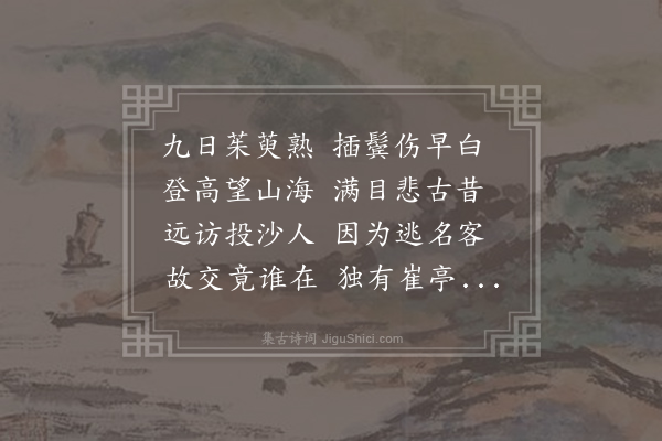 李白《宣州九日闻崔四侍御与宇文太守游敬亭余时登响山不同此赏醉后寄崔侍御二首·其二》